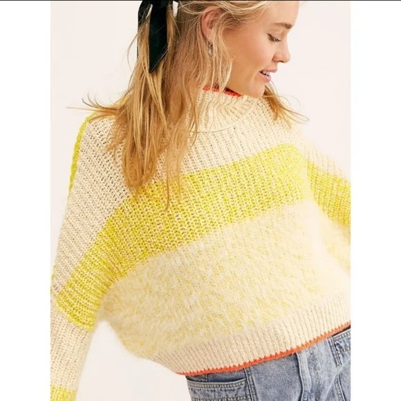 Free People Sunbrite Sweater - Small - women's fuzzy knit yellow cream pullover - Picture 15 of 15
